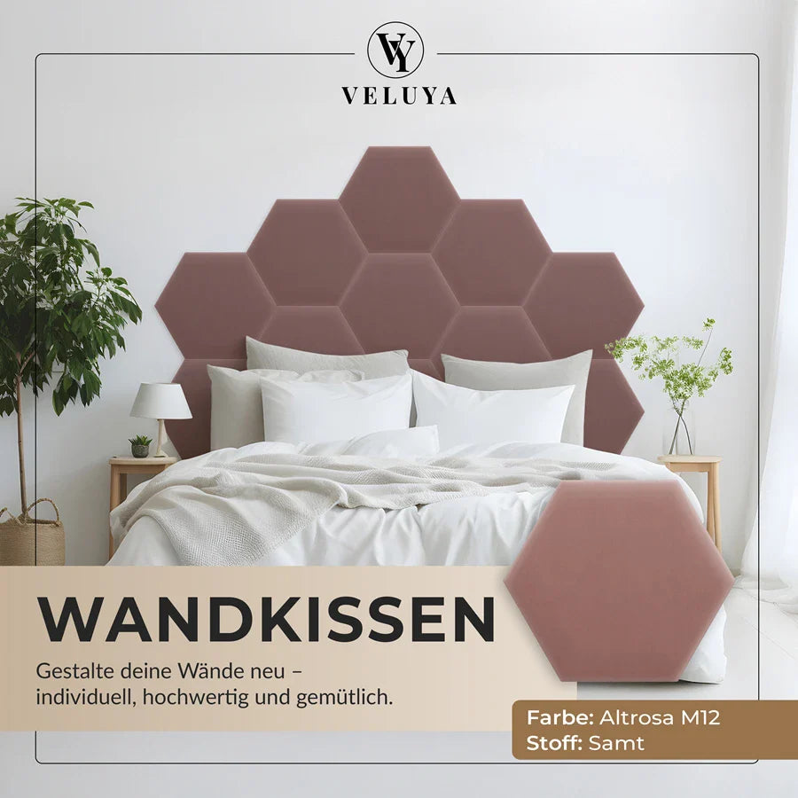 Wandkissen Hexagon | Altrosa M12 Samt