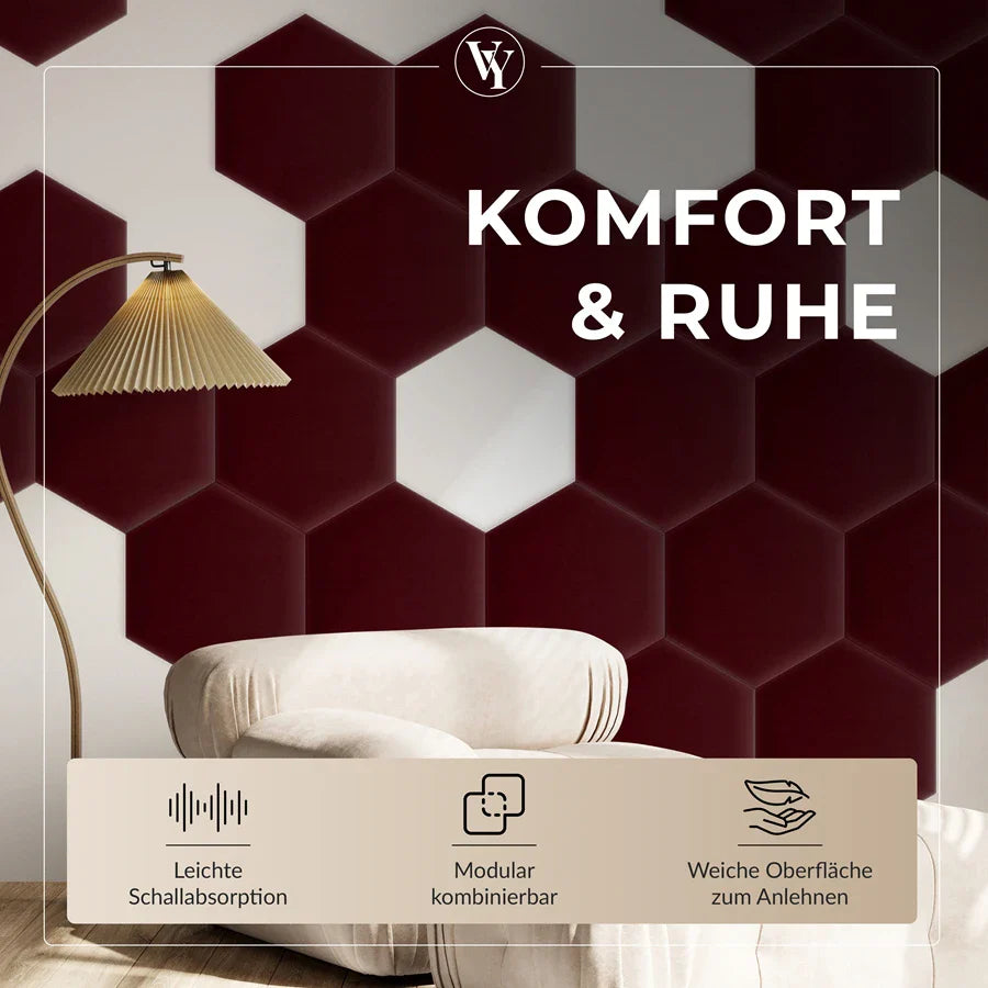 Wandkissen Hexagon | Weinrot M16 Samt