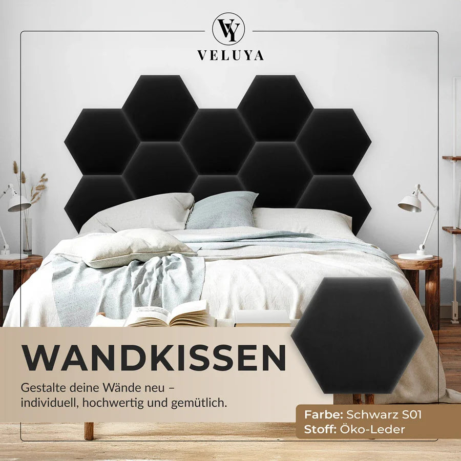 Wandkissen Hexagon | Schwarz S01 Öko-Leder