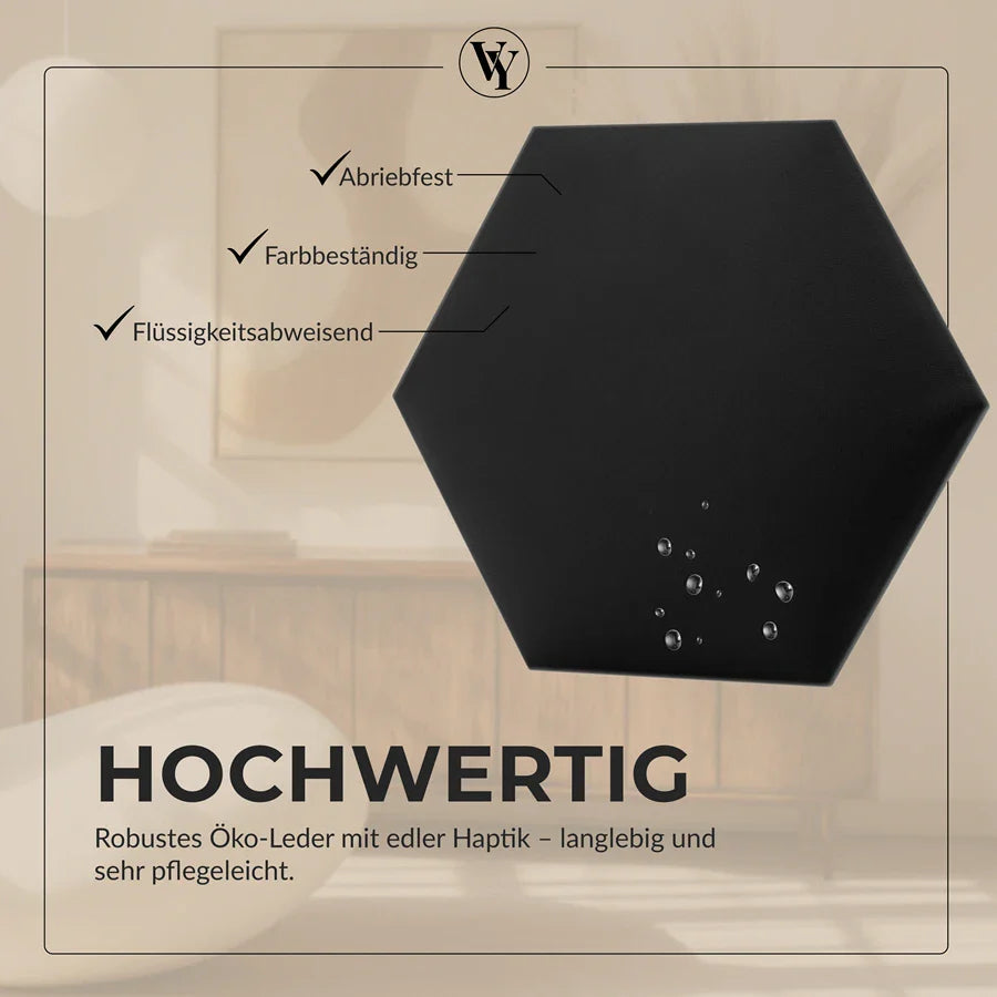 Wandkissen Hexagon | Schwarz S01 Öko-Leder