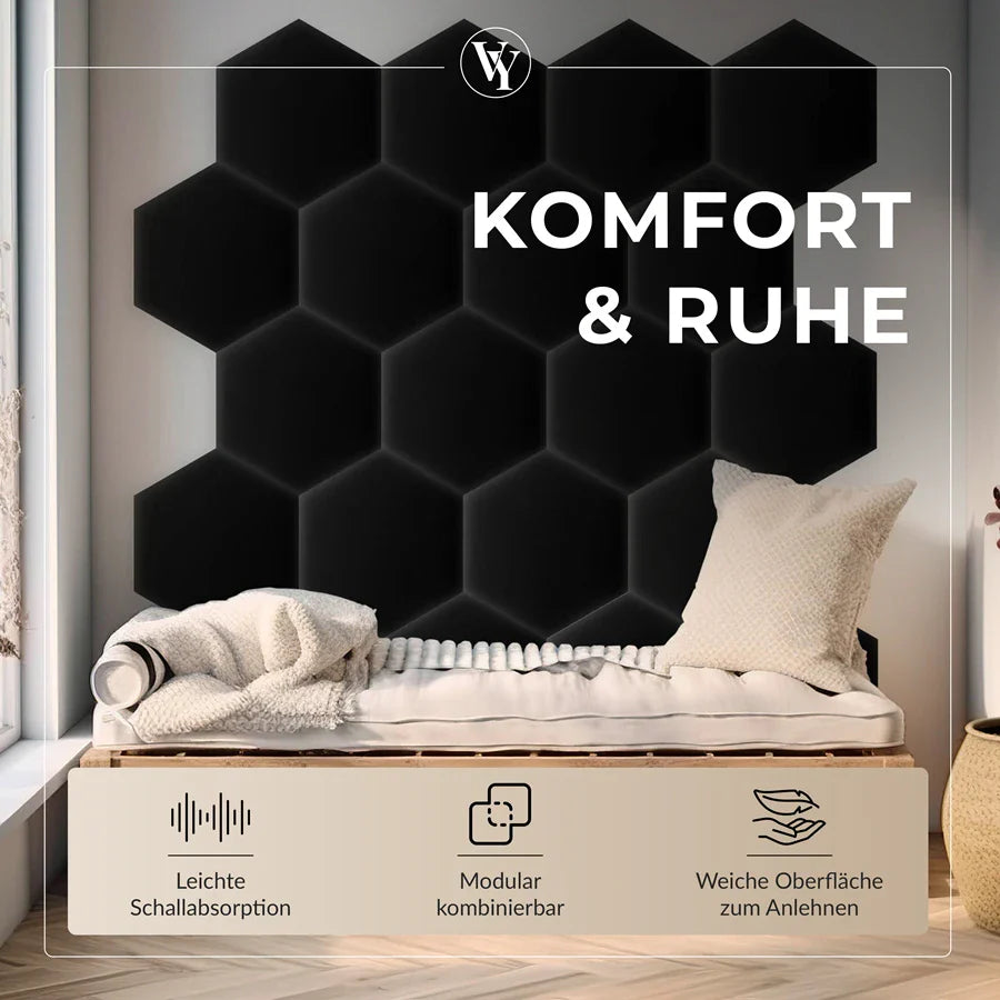 Wandkissen Hexagon | Schwarz S01 Öko-Leder