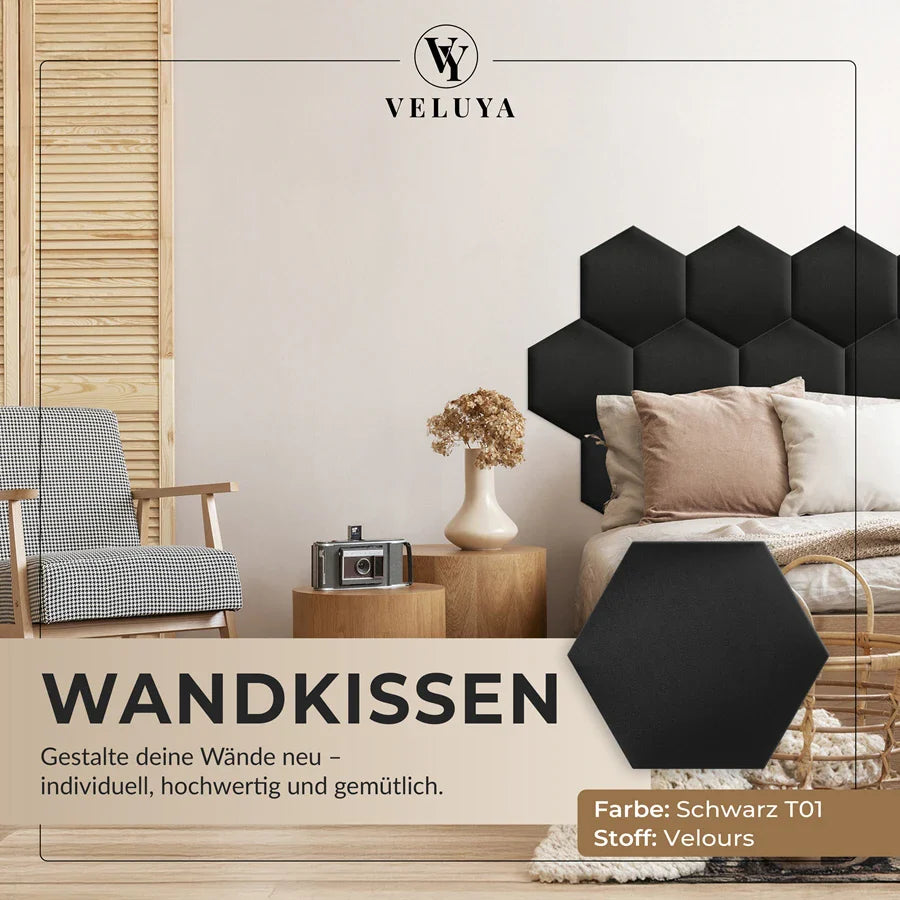 Wandkissen Hexagon | Schwarz T01 Velours