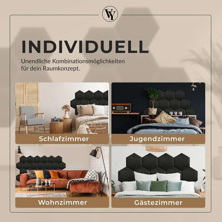 Wandkissen Hexagon | Schwarz T01 Velours