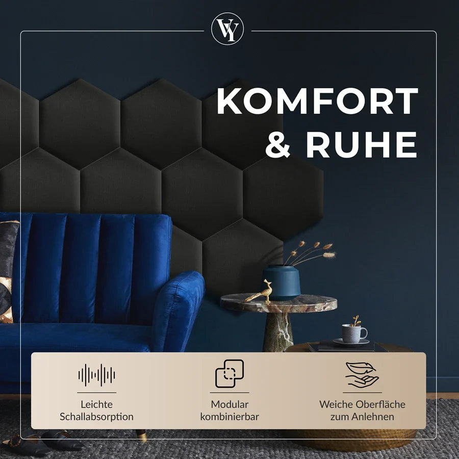 Wandkissen Hexagon | Schwarz T01 Velours