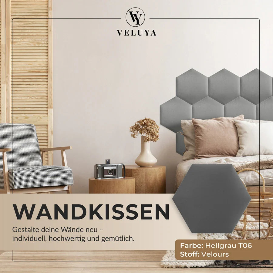 Wandkissen Hexagon | Hellgrau T06 Velours