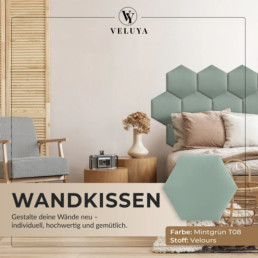 Wandkissen Hexagon | Mintgrün T08 Velours