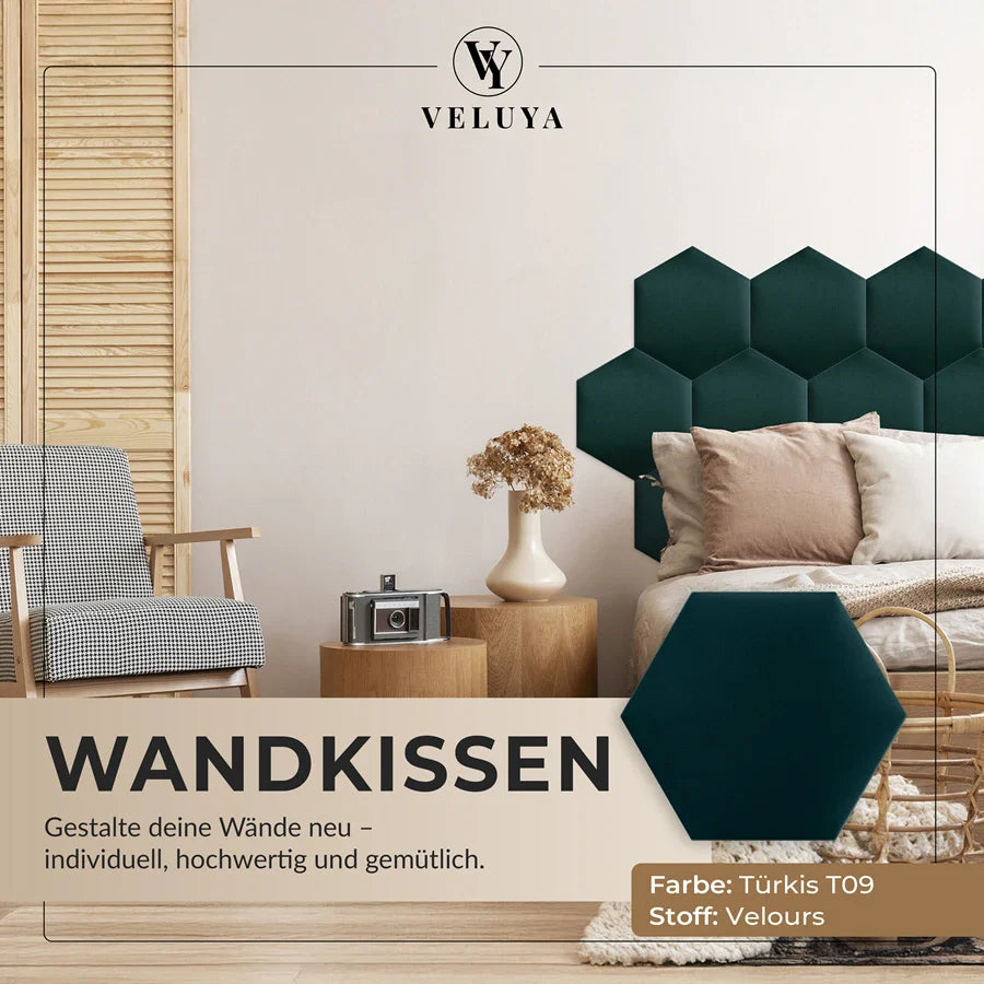 Wandkissen Hexagon | Türkis T09 Velours