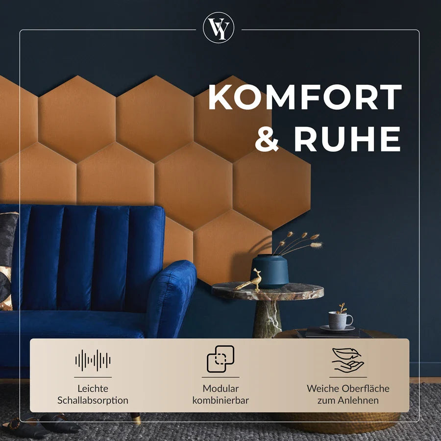 Wandkissen Hexagon | Ockerbraun T26 Velours