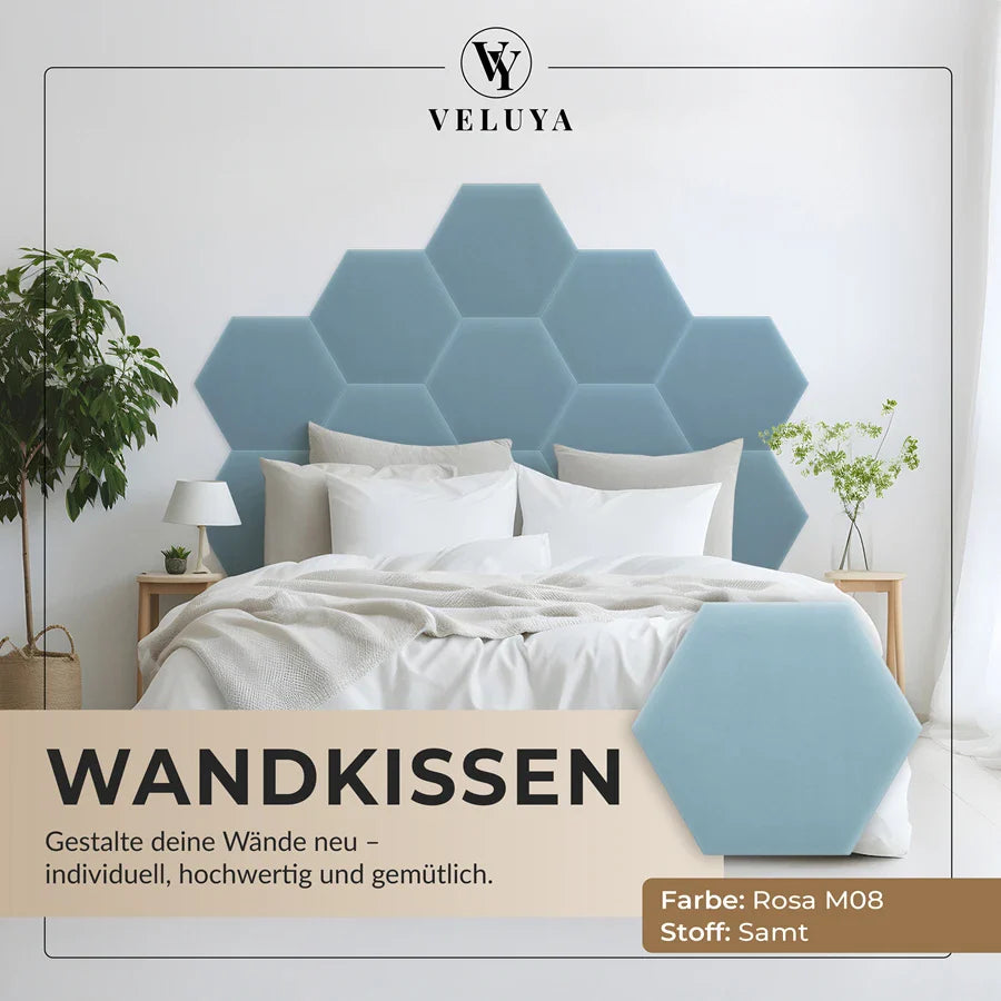 Wandkissen Hexagon | Hellblau M07 Samt