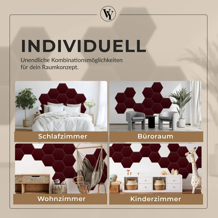 Wandkissen Hexagon | Weinrot M16 Samt