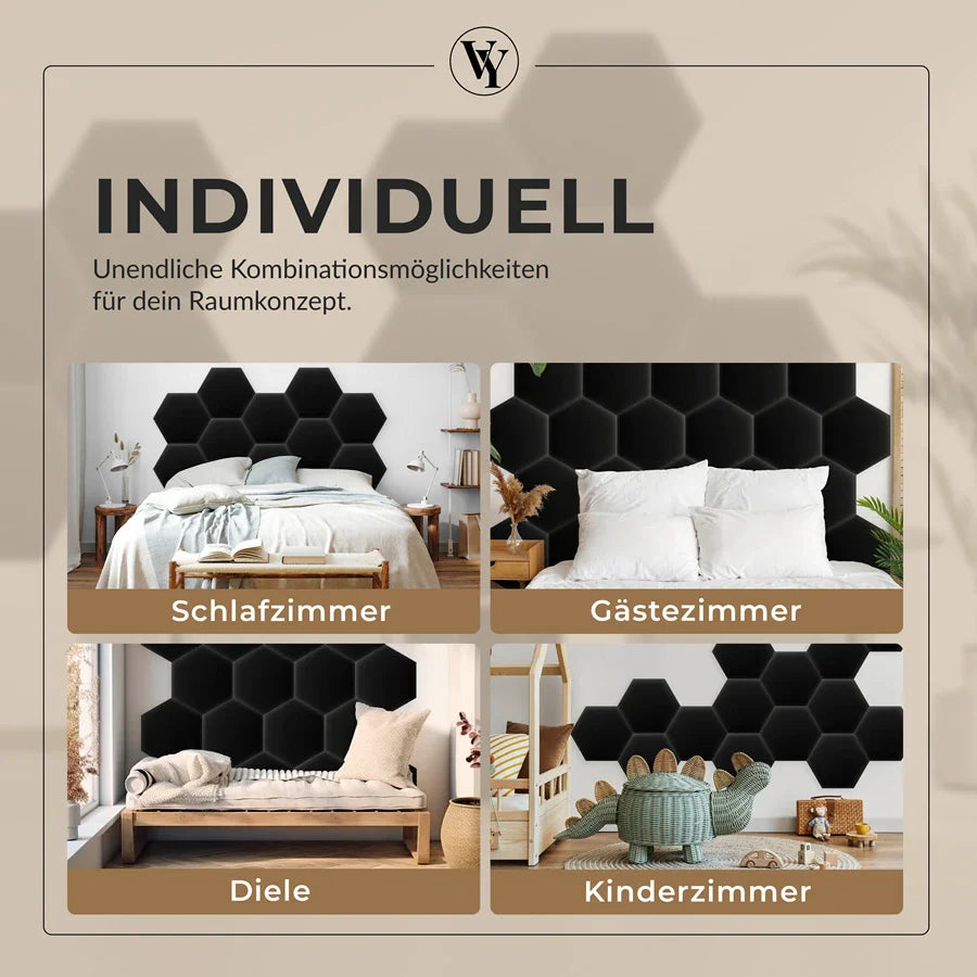 Wandkissen Hexagon | Schwarz S01 Öko-Leder