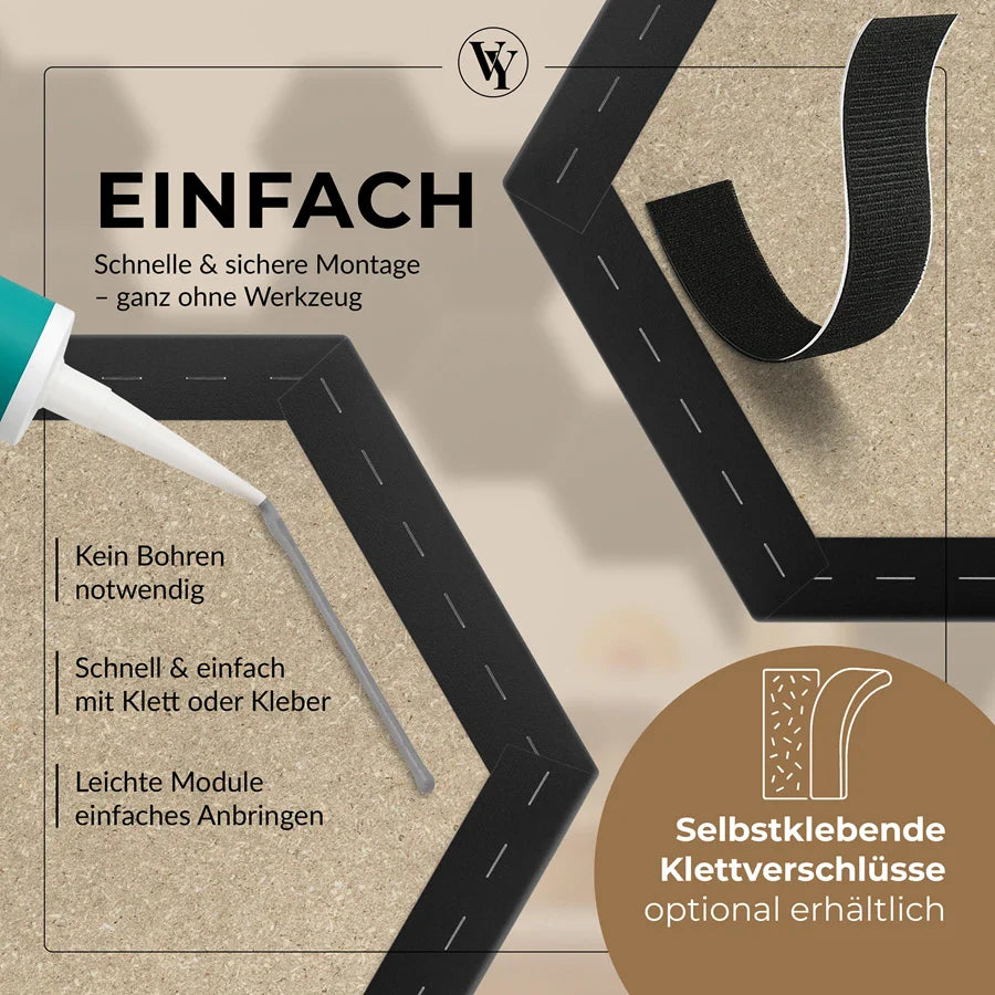 Wandkissen Hexagon | Schwarz S01 Öko-Leder