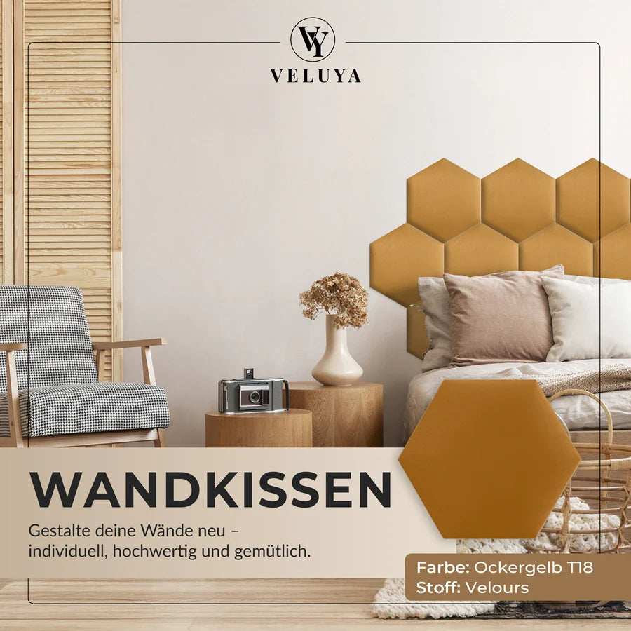 Wandkissen Hexagon | Ockergelb T18 Velours