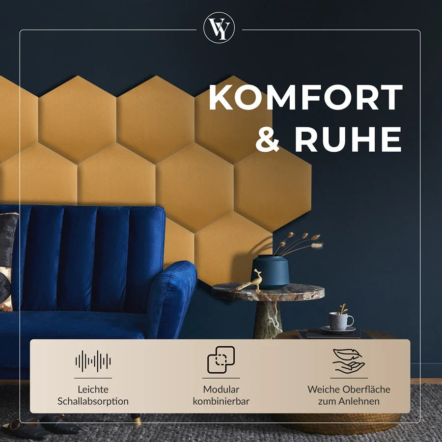 Wandkissen Hexagon | Ockergelb T18 Velours