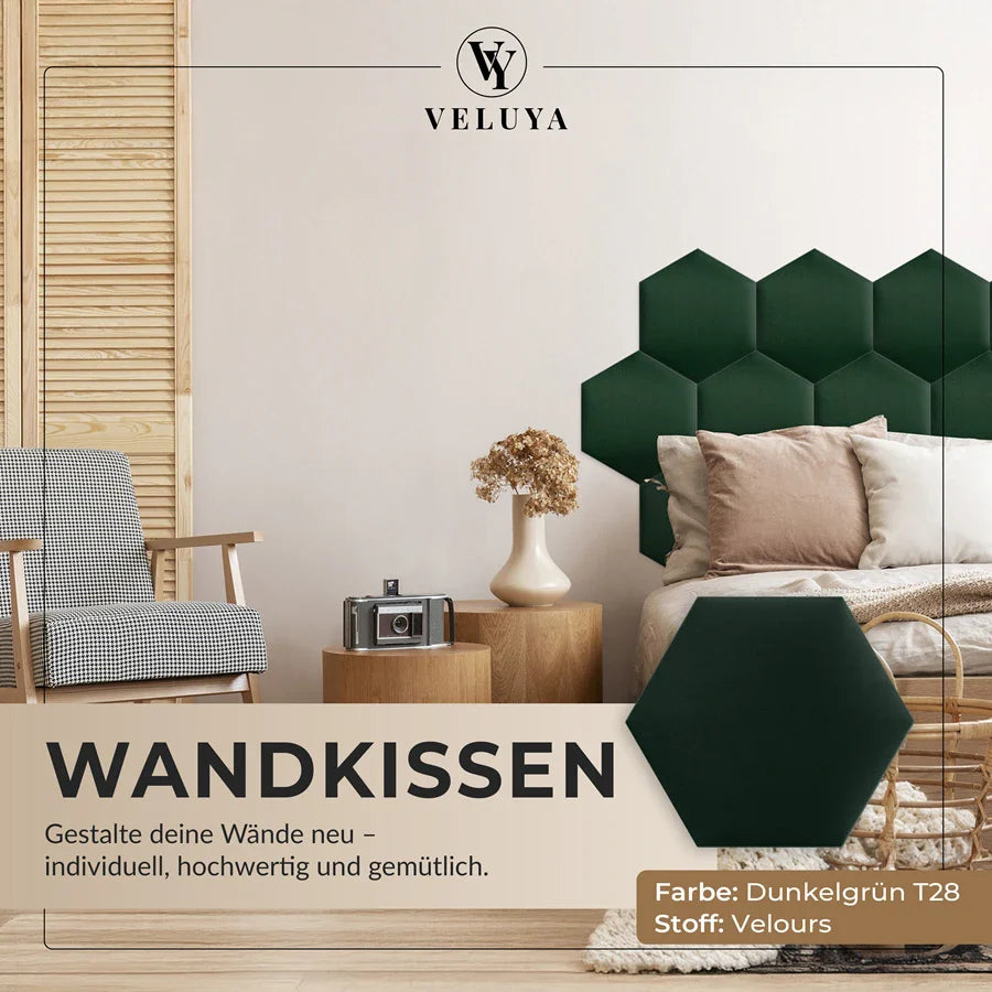 Wandkissen Hexagon | Dunkelgrün T28 Velours