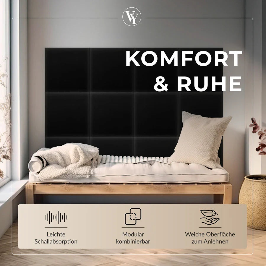 Wandkissen Quadrat | Schwarz S01 Öko-Leder